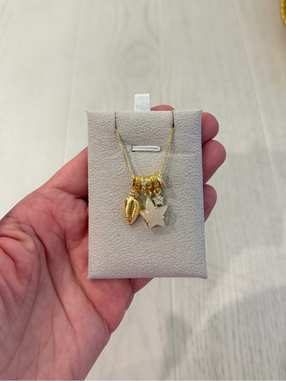 Gold Star & Shell Charm Necklace - Gold